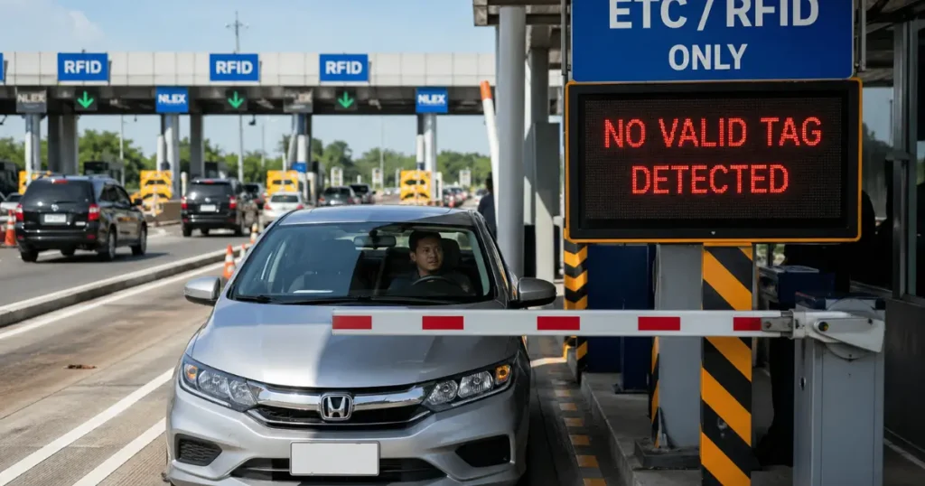 RFID Violation Penalties Philippines 2026: Complete Fine Guide (₱1,000 to ₱5,000 Rules Explained) 2 RFID Violation Penalties, Filipino Driver Stopped at NLEX RFID-Only Toll Lane With No Valid Tag — RFID Violation Fines Philippines 2026