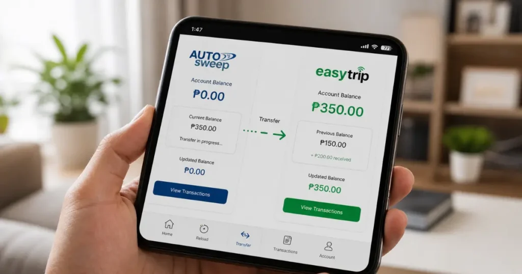 One RFID All Tollways balance transfer from Autosweep to Easytrip showing unified RFID account system Philippines 2026
